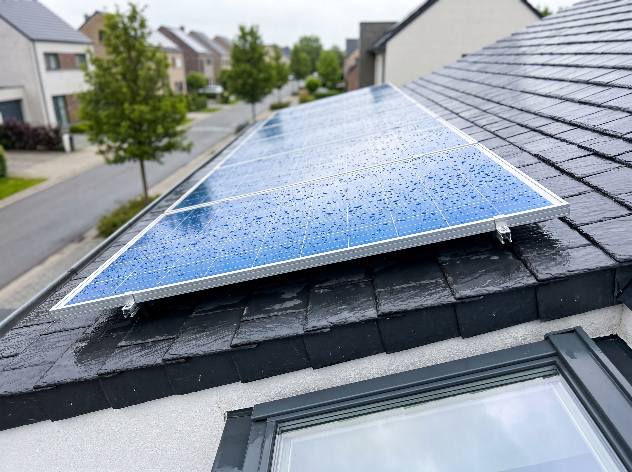 Glanzende zonnepanelen op een dak